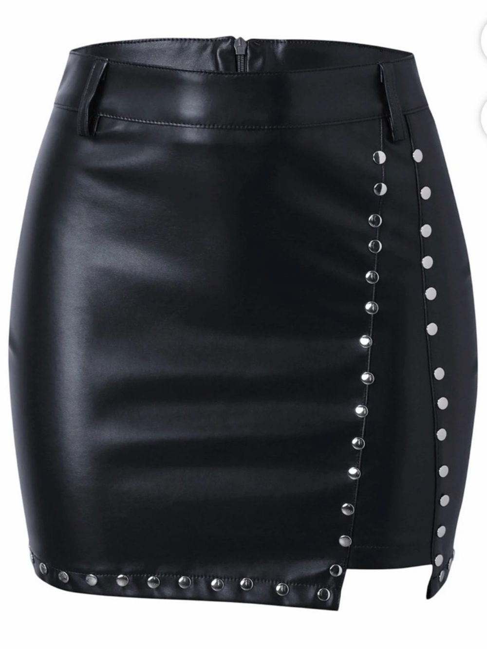 Rivet Faux Leather  Skirt High Waist Invisible Zipper Mini